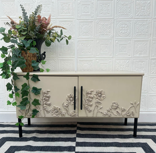Beige Floral Low Sideboard