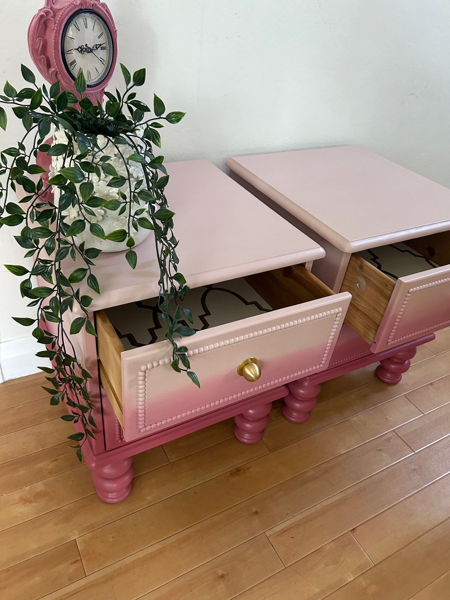 Pink Pair of Ombre Nightstands