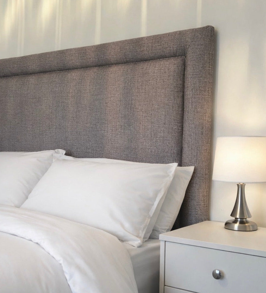 Inset piped Border, Bespoke Headboard, Grey 