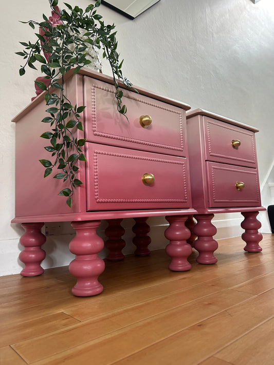 Pink Pair of Ombre Nightstands