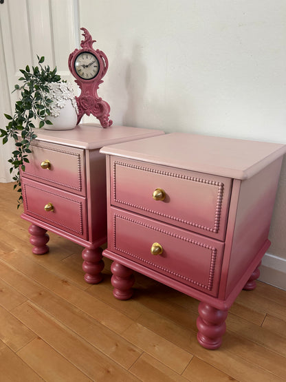 Pink Pair of Ombre Nightstands
