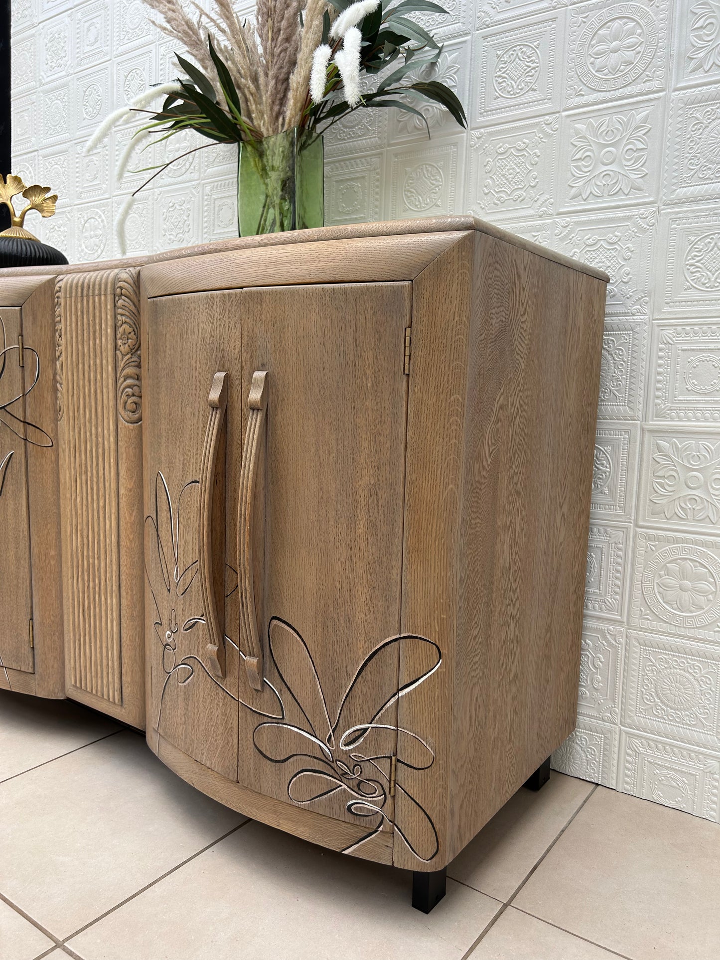 Monochrome Oak Floral Sideboard