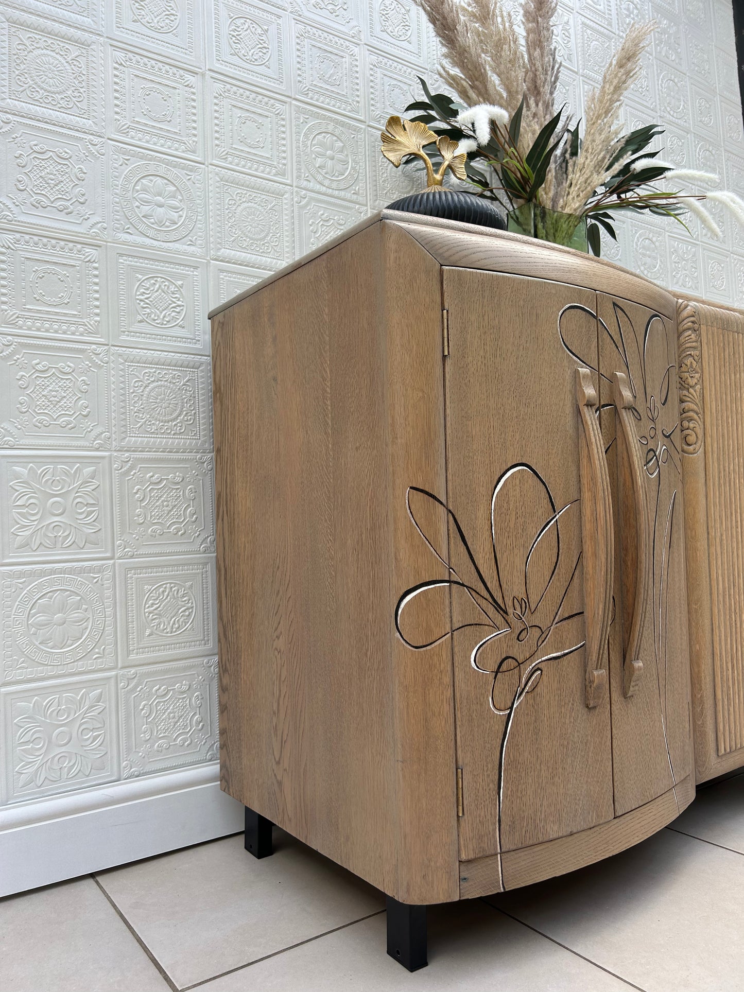 Monochrome Oak Floral Sideboard