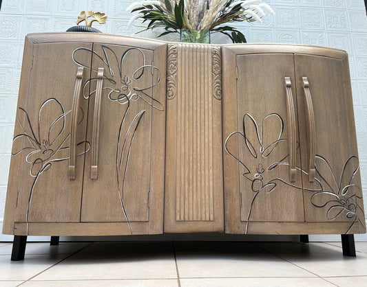 Monochrome Oak Floral Sideboard