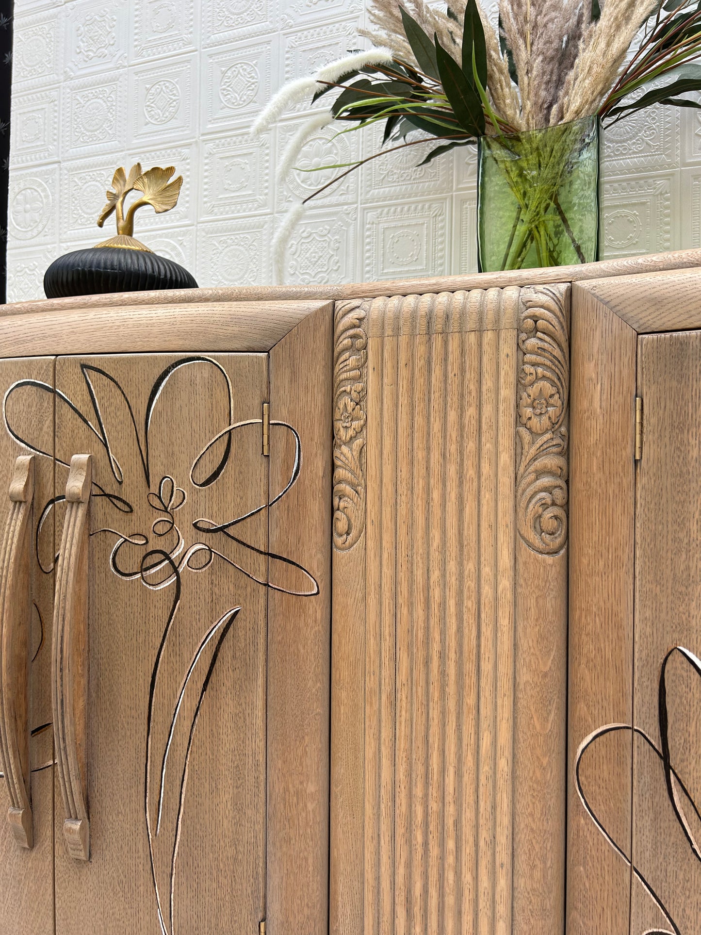 Monochrome Oak Floral Sideboard