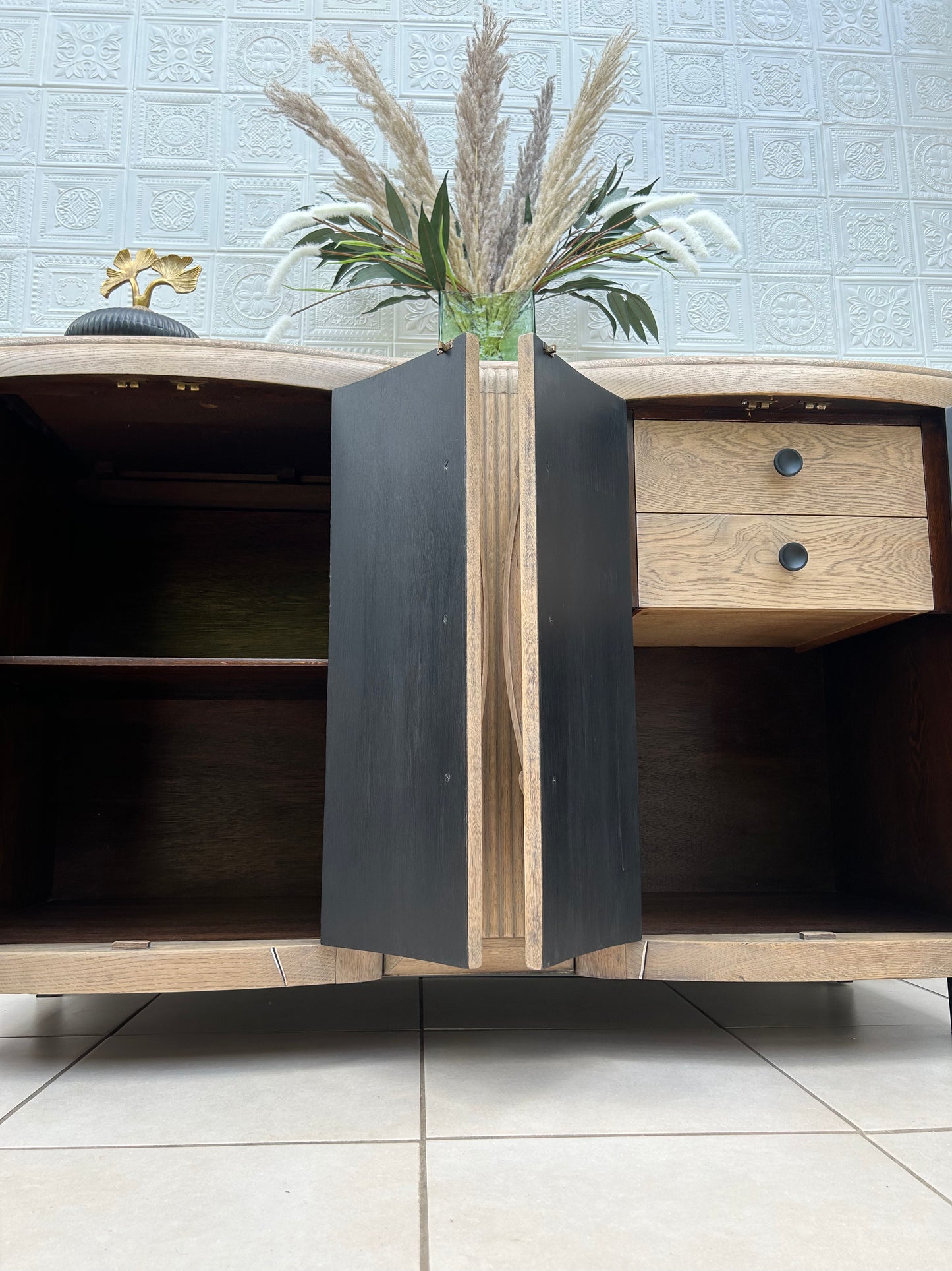 Monochrome Oak Floral Sideboard