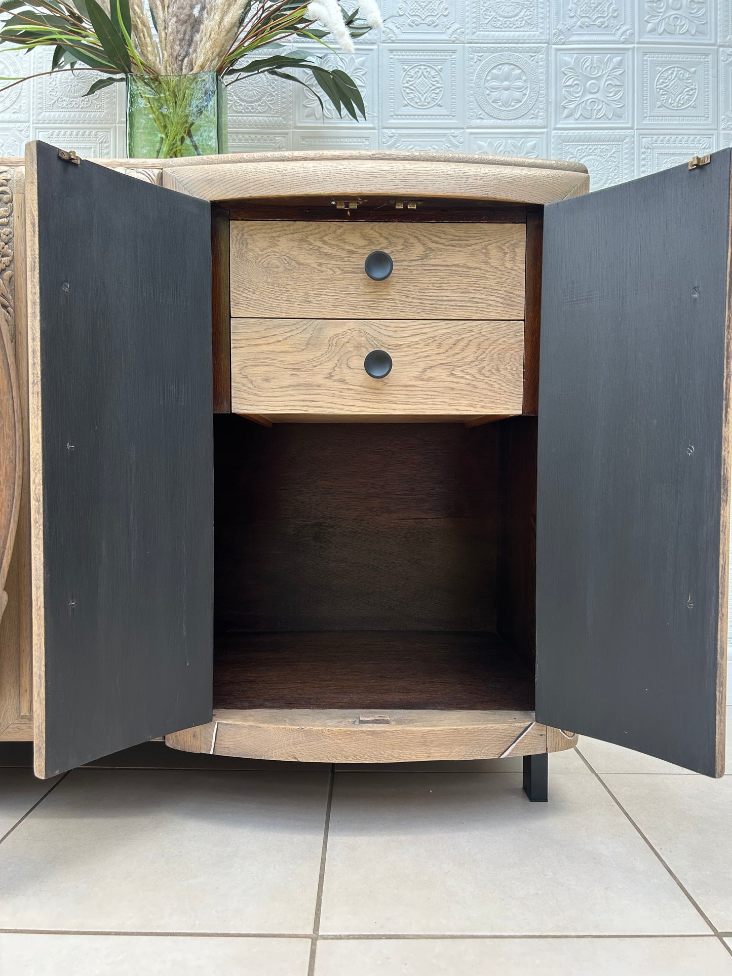 Monochrome Oak Floral Sideboard