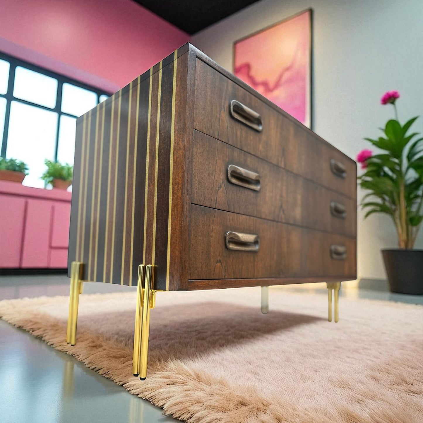 G Plan Vintage Midcentury Refinished Stripe Chest of Drawers/ Small Sideboard/ TV Stand/ Statement Furniture Indulgebyanya