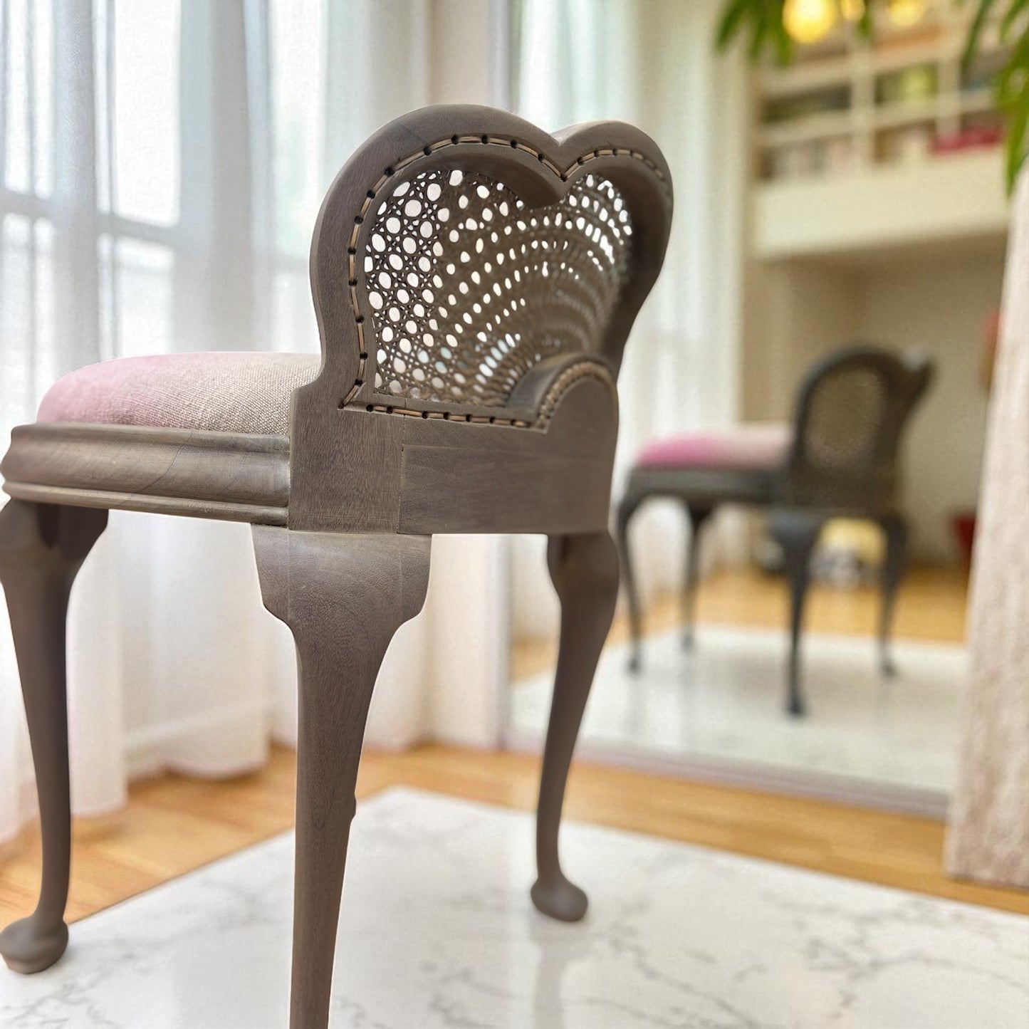 Vintage Cocktail/ Dresser Chair Upholstered Pink Ombre Linen