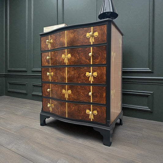 Bespoke Vintage 'Cameo by Sklan' Large Chest of Drawers / Handcrafted Elegant Gold Bows /Upcycled by Indulgebyanya