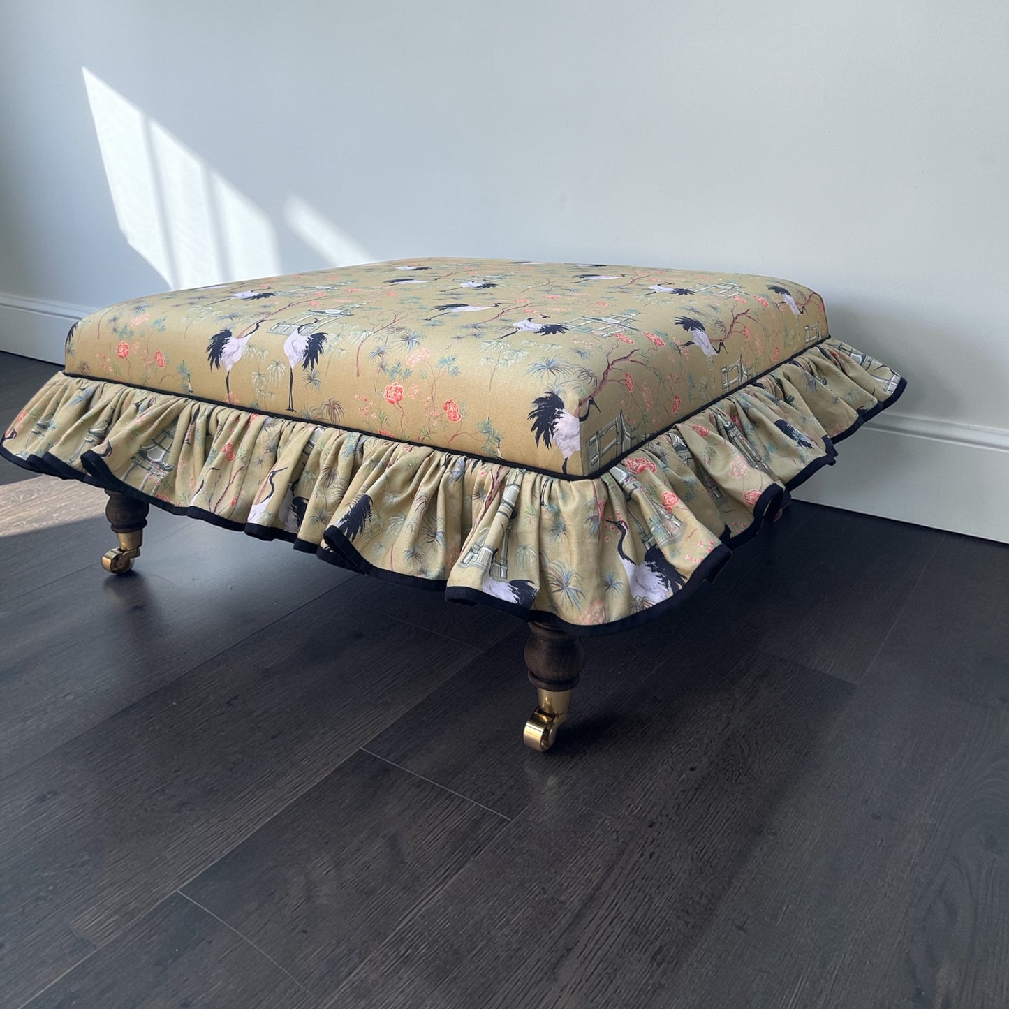 Square large Footstool on Brass Castors