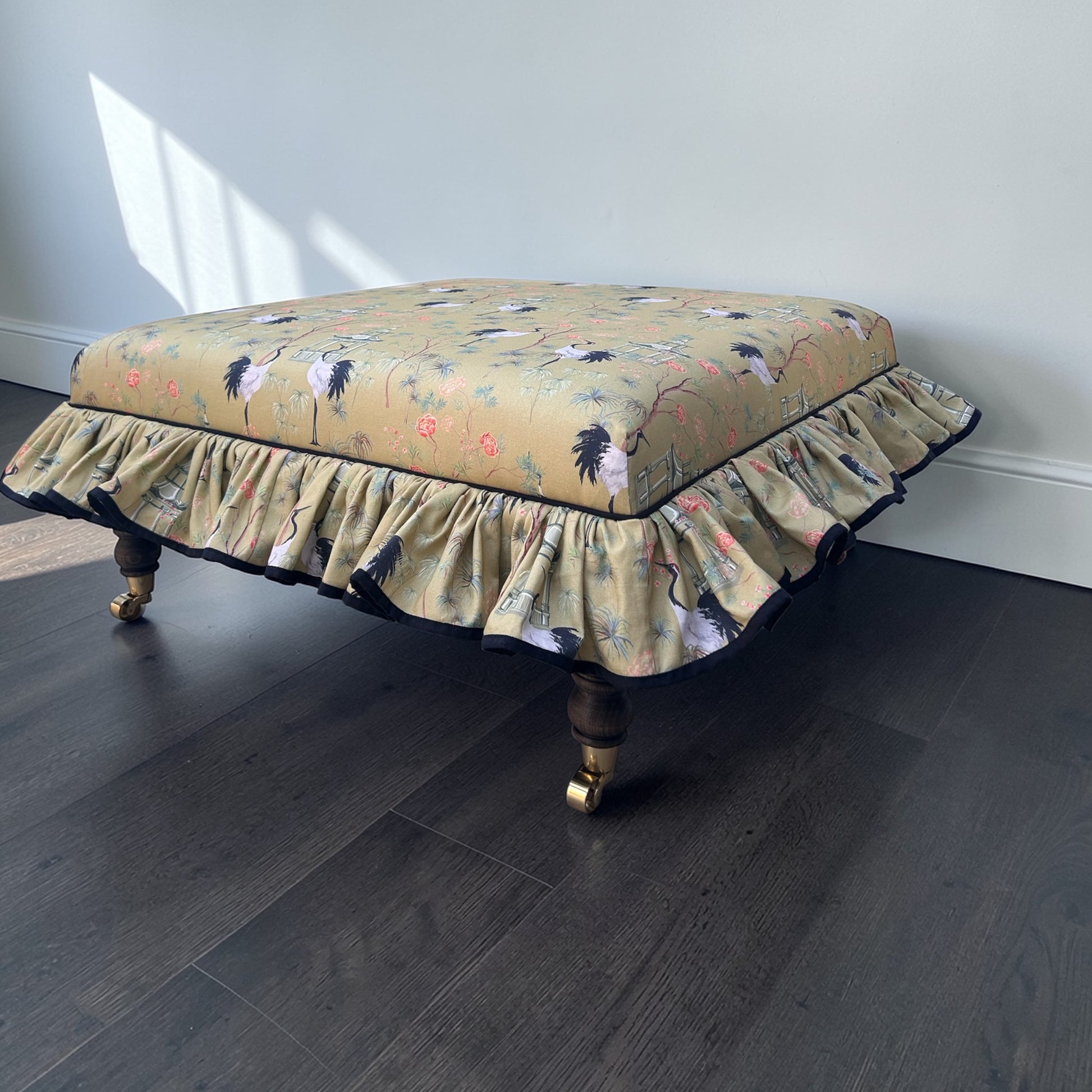 Square large Footstool on Brass Castors
