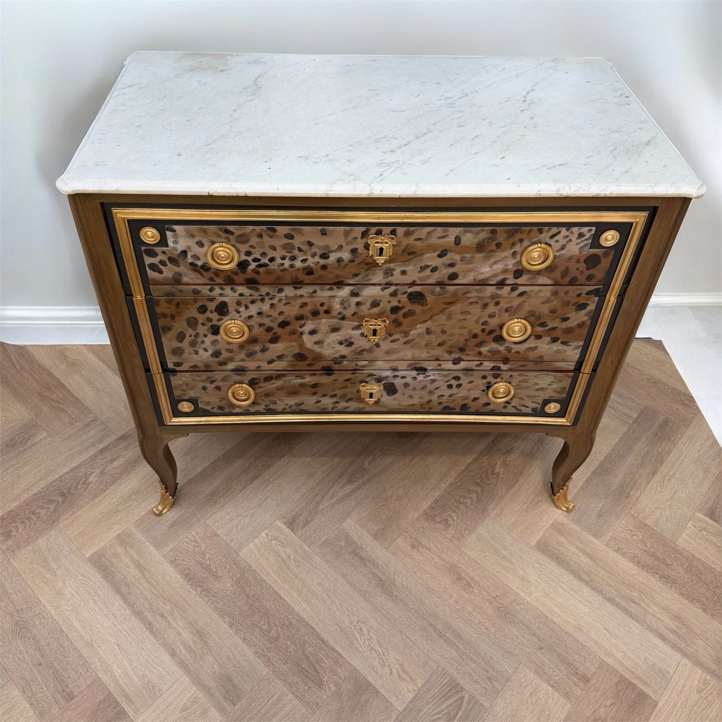 Refinished Statement Leopard Print Chest of Drawers