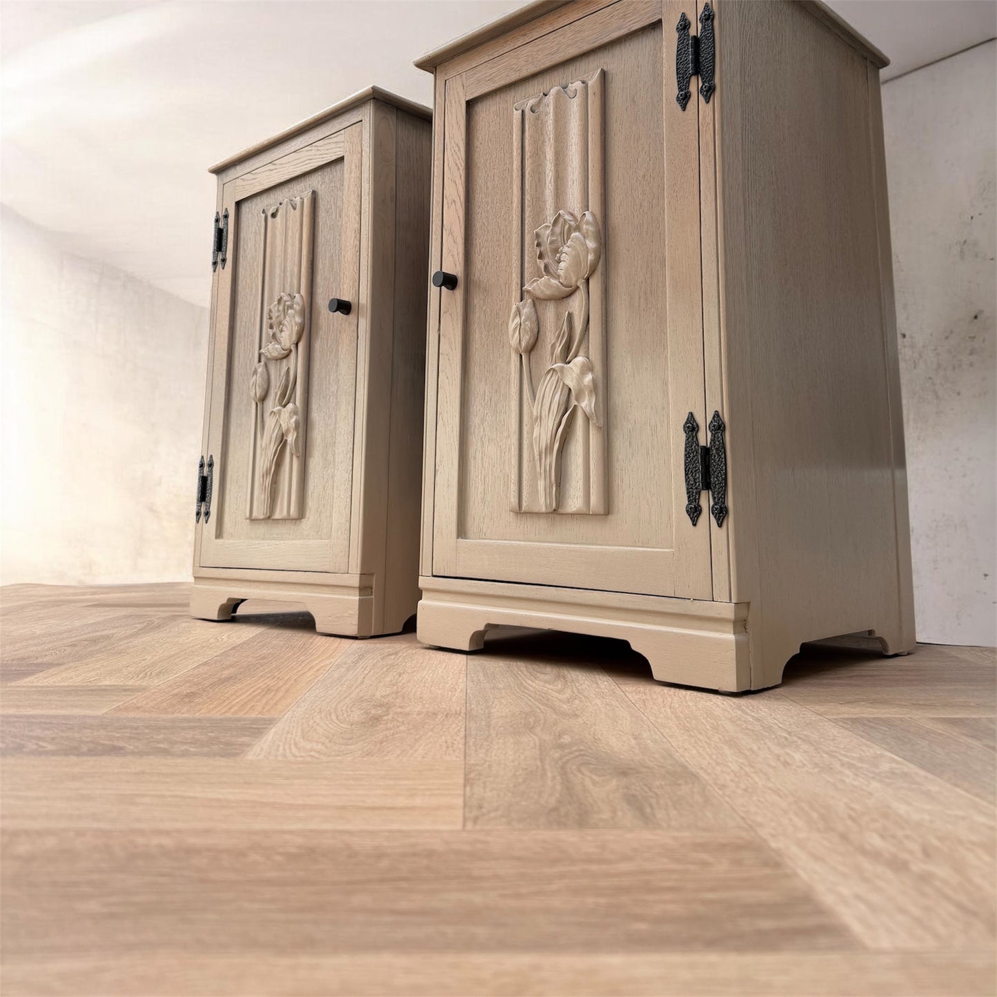 Floral Neutral Bedside Tables / Nightstands