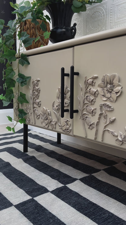 Beige Floral Low Sideboard